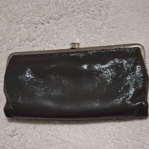 HOBO Shiny Gray Leather Clutch